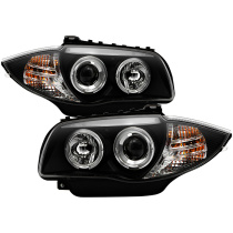 BMW E87 1-Series 08-11 Strålkastare Projektor - LED Halo - Svarta Spyder Auto